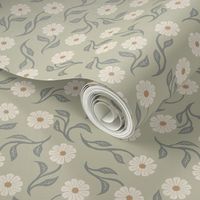 Prairie Flowers - Large - Pale Sage Green & Vintage Lace Cream - Summer Gathering