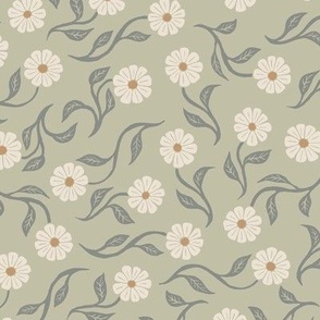 Prairie Flowers - Large - Pale Sage Green & Vintage Lace Cream - Summer Gathering