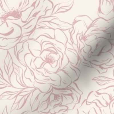 Romantic Lush Peony Blooms - sketched blush pink and cream - large