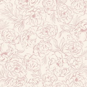 Romantic Lush Peony Blooms - sketched blush pink and cream - large