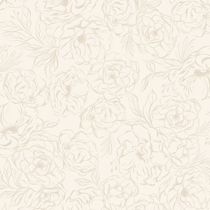 Romantic Lush Peony Blooms - sketched cream and tan beige neutral - large