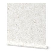 Romantic Lush Peony Blooms - sketched beige and white - large