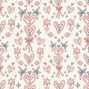 Cute Delicate Love / Hearts and Bows / Wedding Linens / Blue and Pink Hearts 