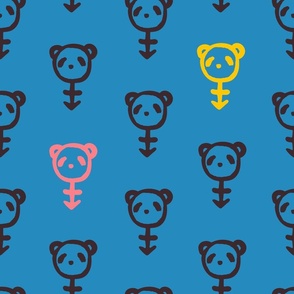 PANSEXUAL PANDA HALF DROP IN PINK, YELLOW, AND BLACK ON BLUE (LARGE)_B23026R02D