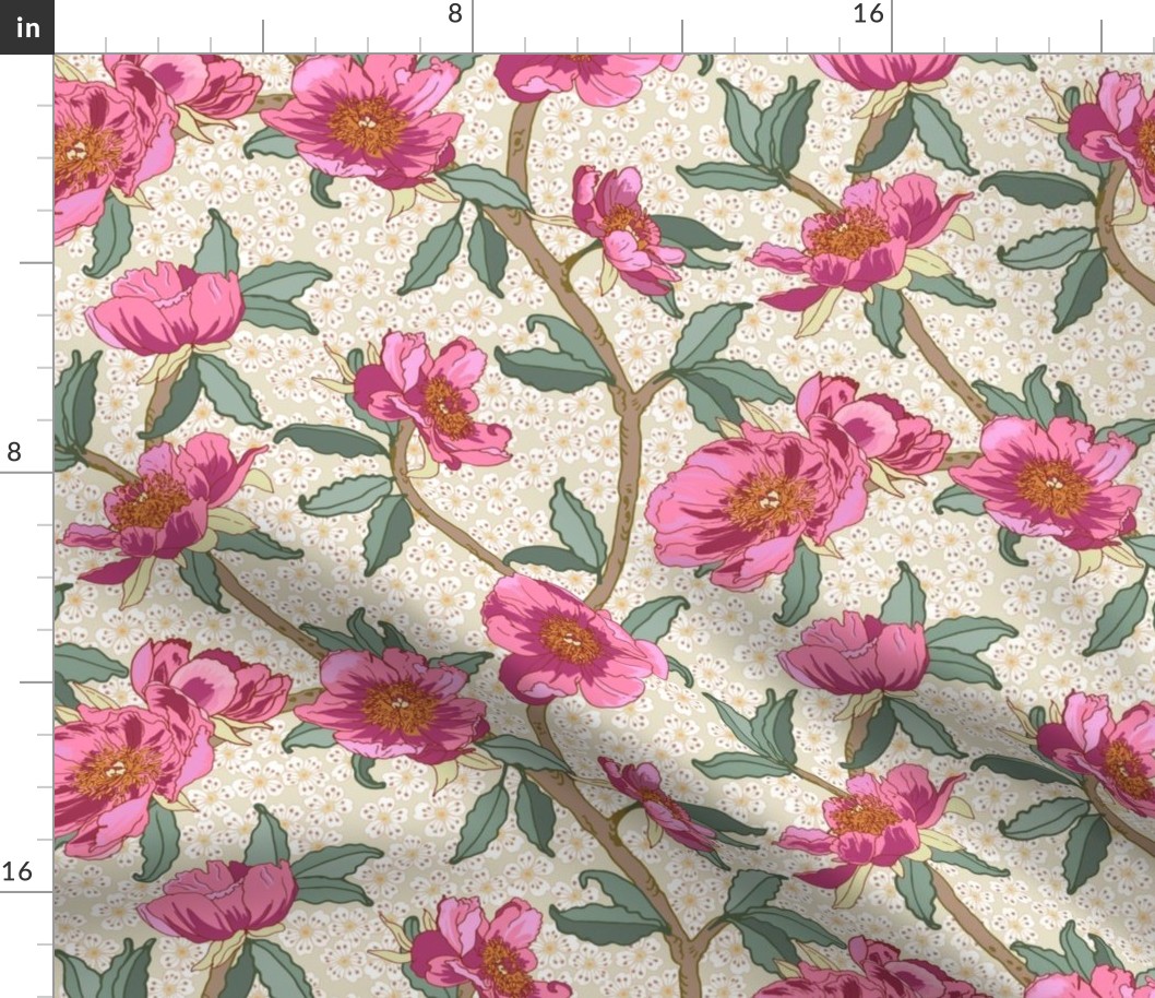 Trailing Floral Bright Pink Flowers - Medium scale