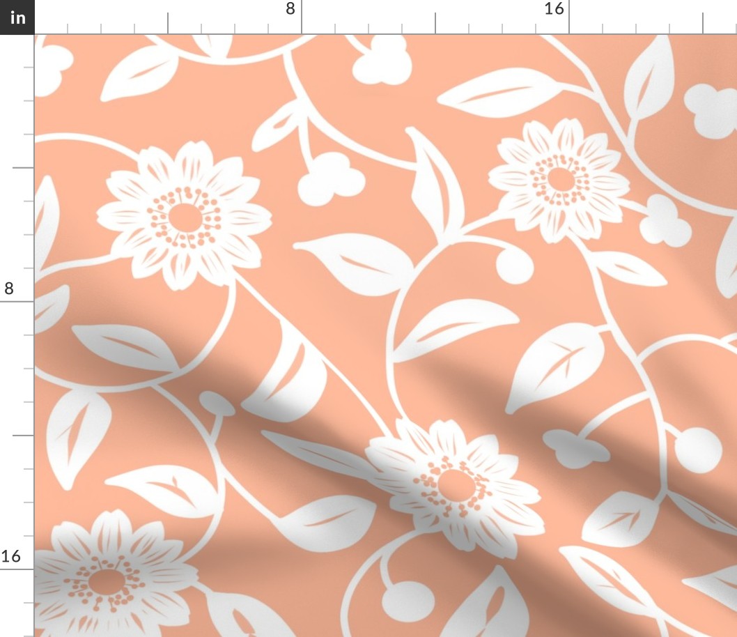 white  flowers on a  soft peach pink background - large scale