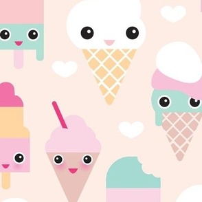 Colorful sweet summer ice cream popsicle sugar pastel kawaii illustration LARGE wallpaper