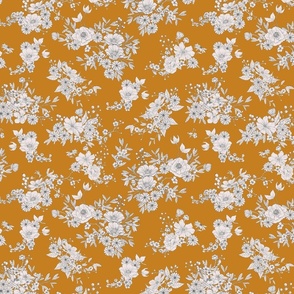 Wedding Floral - Desert Sun (dark yellow burnt orange) and off white - extra small - line drawing flowers 