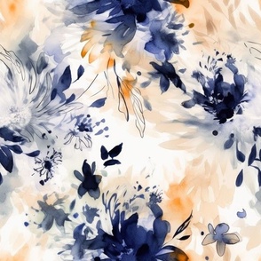 Abstract Impressionist floral Navy
