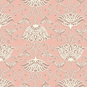 (Small) Spice Serenade Boho Pinks / Cream  and Terracotta on Blush Pink / Two-directional Floral / see more in Boho Pinks collection
