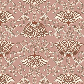 Spice Serenade Boho Pinks / Cream and Terracotta on Dusty Pink / Two-directional Floral / see more in Boho Pinks collection