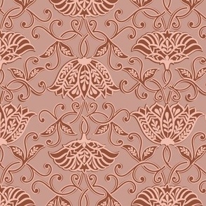 Spice Serenade Boho Pinks / Blush Pink and Terracotta on Dusty Pink / Two-directional Floral / see more in Boho Pinks collection
