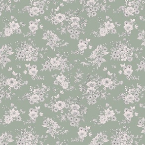Boho Wedding Floral - Duron Coastal Plain Green and off white - extra small - line drawing flowers