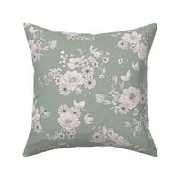 Boho Wedding Floral - Duron Coastal Plain Green and off white - small - line drawing flowers