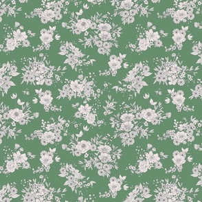 Boho Wedding Floral - Woodland Green and off white - extra small - line drawing flowers