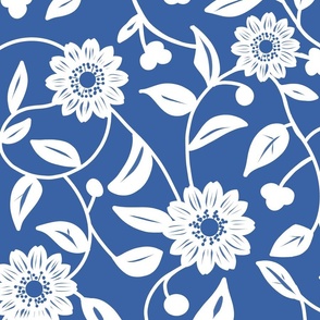 white flowers on a indigo blue background - large scale