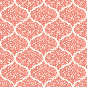 Coral Reef Damask {Coral // Off White} Ogee Sea Fan, Large Scale Mermaidcore