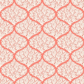 Coral Reef Damask {Off White // Coral} Ogee Sea Fan, Large Scale Mermaidcore
