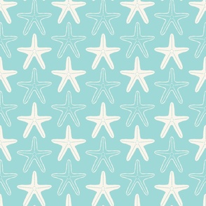 Hand Drawn Starfish {Off White // Aqua Blue} Minimal Sea Star, Large Scale
