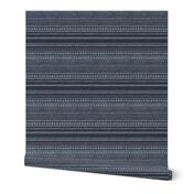 small - Bogolan tribal stripes - mudcloth fabric - light blue gray on baritone dark blue