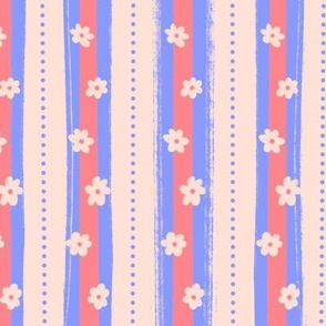 Retro Daisy Stripes - Pastel pink and purple