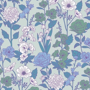 Cornflower  Blue & Teal Floral