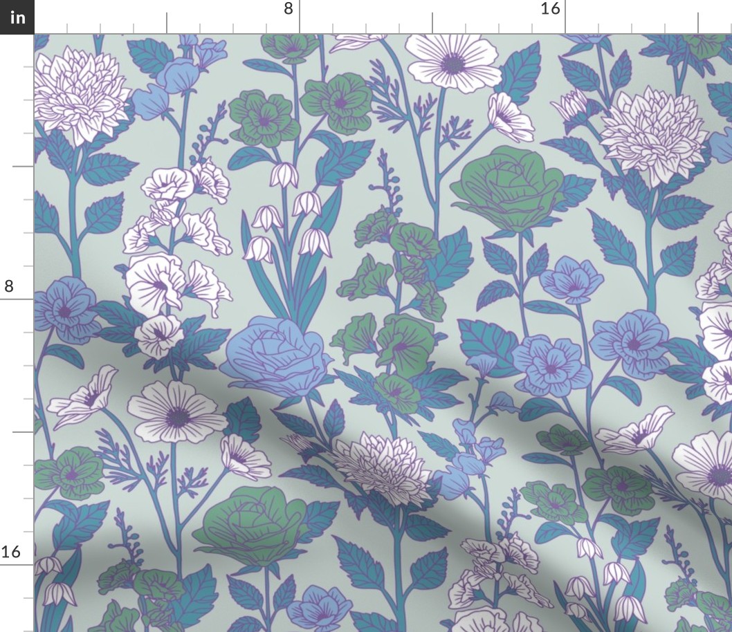 Cornflower  Blue & Teal Floral