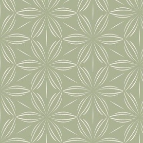 Flowers and Lines _ Creamy White_ Light Sage Green _ Floral