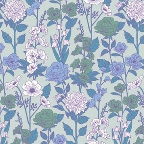 Small-Scale Cornflower  Blue & Teal Floral