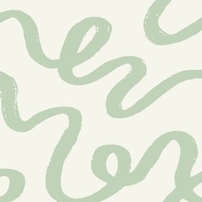 Wavy Ribbon - Pastel Green on Soft Cream on Cream | Bold Textured Brush Stroke 