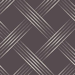 thin lined lattice _ creamy white_ purple-brown-gray _ elegant trellis diagonal weave stripe