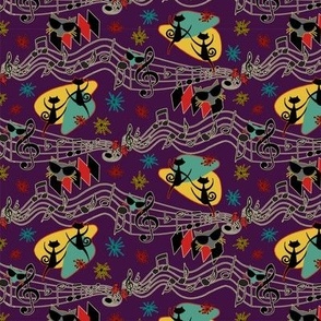 Sm. Scale Rockabilly Cool Cats on Purple