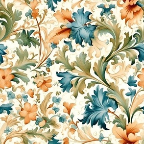 victorian wallpaper watercolor in gold and teal