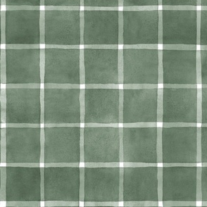 Calke Green Window pane Check Gingham - Large Scale - Forest Green Sage Green