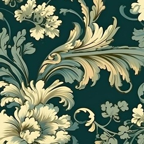 Victorian Wallpaper in Green and Cream