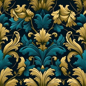 Victorian Wallpaper in Teal and Gold