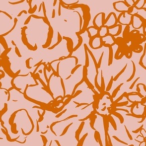 Seventies Boho Floral in Pink and Orange Large Scale