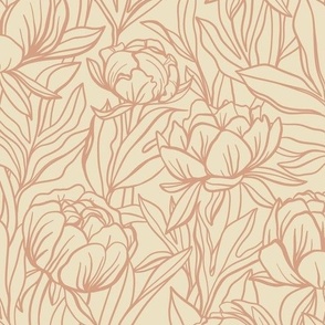 Peony Outline Floral // Creamy Almond on Apricot Peach