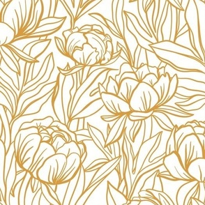 Peony Outline Floral // Marigold Yellow on White