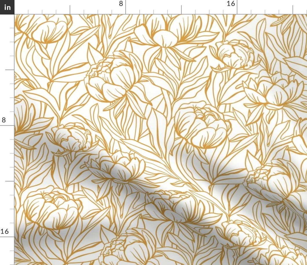 Peony Outline Floral // Marigold Yellow on White