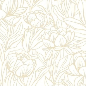 Peony Outline Floral // Creamy Almond on White