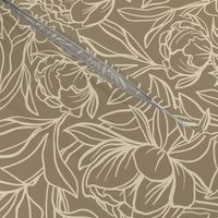 Peony Outline Floral // Almond on Sparrow Grey Brown