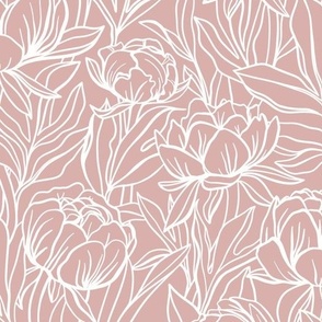 Peony Outline Floral // White on Rose Pink