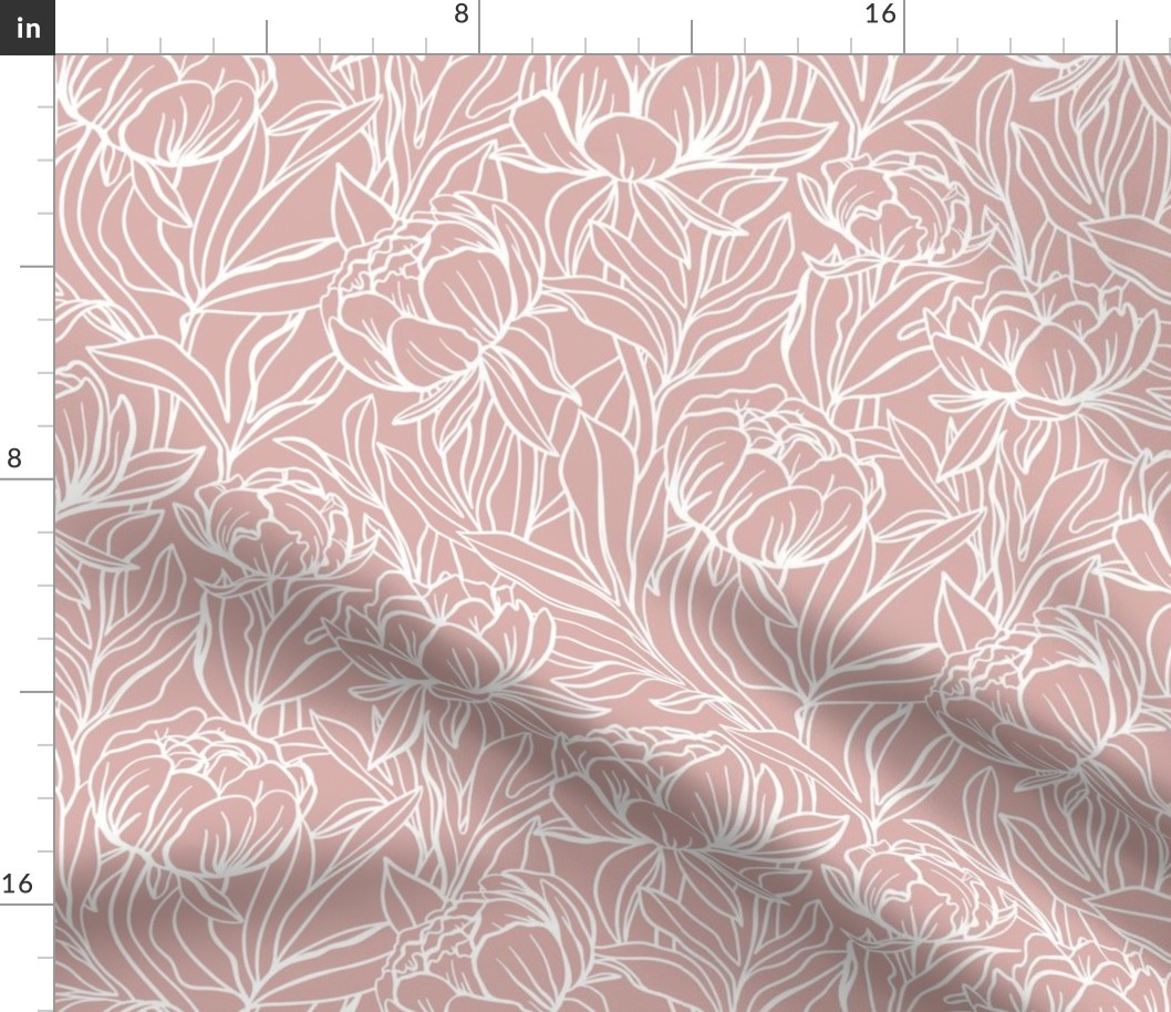 Peony Outline Floral // White on Rose Pink