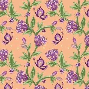 Peach color backround with purple floral design with butterfly SPN20