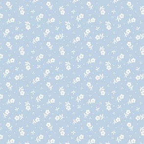 Small flowers scattered Vintage fabric in light fog blue and white