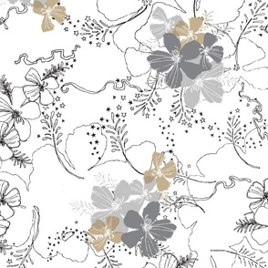 Hawaiian Garden Floral - black, white and neutrals