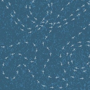 White Bird footprints on Navy Blue Background, The Hunt 12"x8.7"