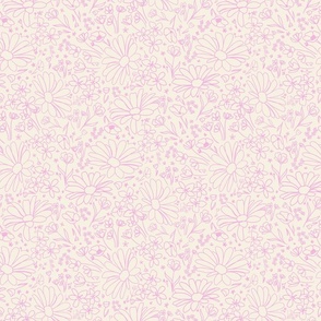 Floral Line Art- Cream Pink