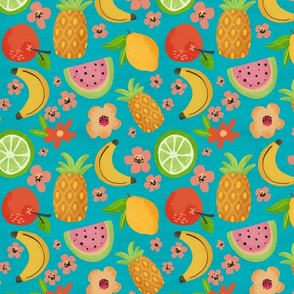 NO AI_Colorful Block Print Tropical Fruits_leaves and flowers_Medium